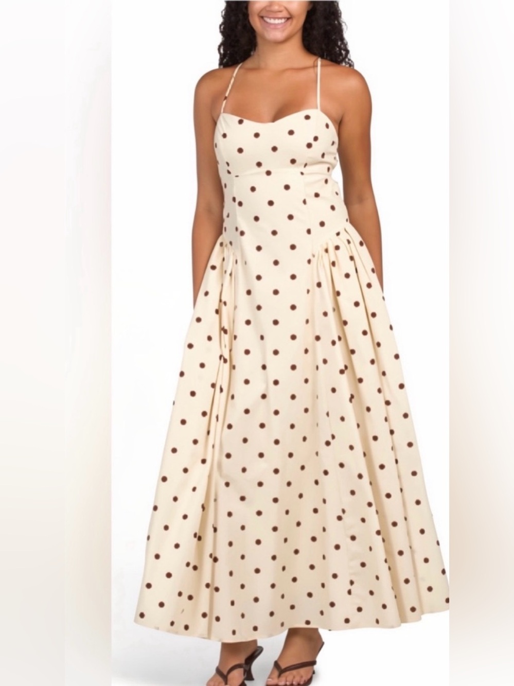 Camila Coelho Polka Dot Maxi Dress in Cream & Brown Size Medium NWT